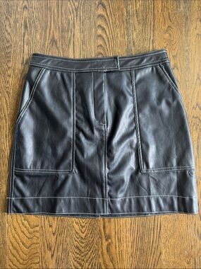 NWT Black Faux Leather Mini Skirt with Contrast Stitching